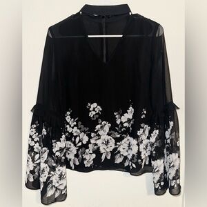 White House Black Market Black and White Floral Blouse